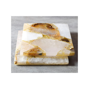 Beautiful Handmade 4-Piece Tea Coaster <b>Set</b> <b>Square</b> Natural Agate Polished Stone with Gemstone Model Marble Gifts - Product Image 1
