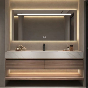 Modern Double Layer <strong>Bathroom</strong> <strong>Vanity</strong> with LED Mirror Ceramic Basin Storage for Hotel Use - Product Image 1