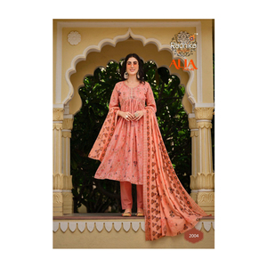 Qualité supérieure Vente chaude Nouveau Designer Feuille Imprimé et Broderie Travail Kurti Pant & Dupatta de l'exportateur indien - Product Image 1