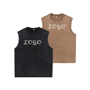 Débardeur unisexe en coton délavé à l'acide T-shirt oversize sans manches T-shirt débardeur streetwear hipster pour hommes personnalisé - Product Image 1