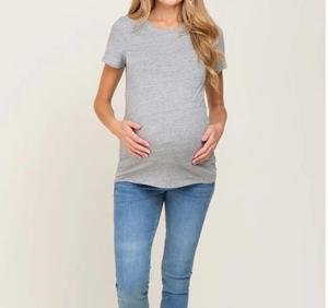 T-shirts de maternité en gros pour femmes, couleur unie, manches courtes, col rond, vêtements d'allaitement et de grossesse respirants, t-shirt d'extérieur - Product Image 4