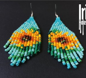 Luxury Quality <b>Emerald</b> Green Beaded Tassel Sunflower Beaded Earrings Flower Seed Bead Earrings Floral - Product Image 1