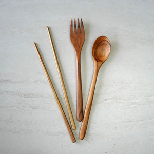 Juego de cubiertos hechos a mano, vajilla de madera natural, cuchara, cuchillo, tenedor, cena, vajilla portátil, utensilios de cocina para el hogar - Product Image 4