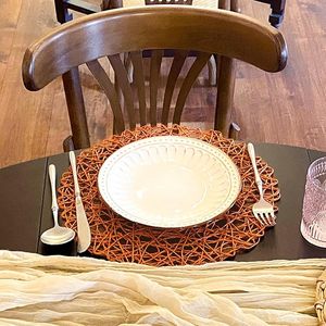 Top Quality Unique Natural Non-Slip Heat Resistant Round Orange Placemat <b>Paper</b> Braided Indoor Outdoor Dining Table Classic Style - Product Image 6