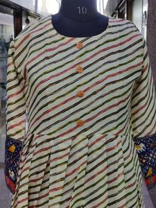 2024 verde azulado plisado Top encaje vestido de verano para damas de honor indias tendencia larga Kurti bolsillos Salwar complementando indio - Product Image 5