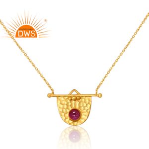 Design fait à la main en argent sterling 925 plaqué or 18 carats naturel teint rubis pierres précieuses collier Design Demi Fine fabricant de bijoux - Product Image 4