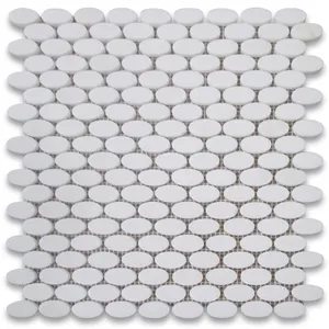 T94H Thassos marbre blanc aiguisé 1-1/4x 5/8 carrelage mosaïque ovale ellipse produit de qualité supérieure - Product Image 1