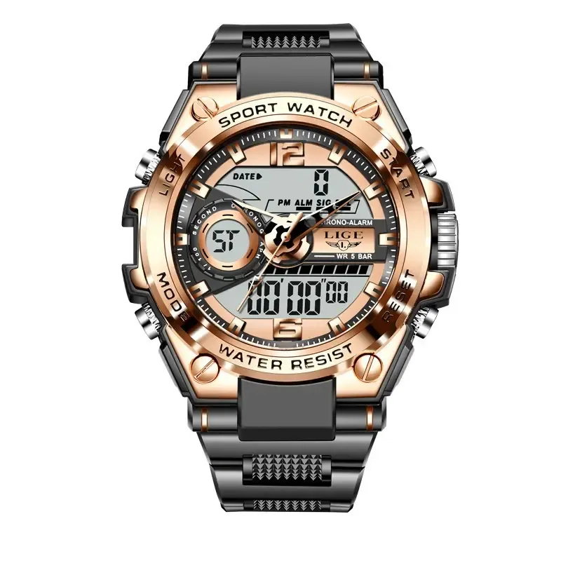 Top Lige 8946 esfera grande silicona LED temporizador de funcionamiento hombres reloj deportes al aire libre estilo negocios oro rosa cuarzo