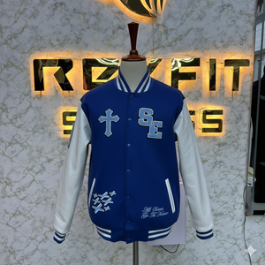 High Quality Custom Design Embroidered Wool and Silk Men's Jacket with <b>Covered</b> <b>Button</b> Closure versity jackets Lettermen jackets - Product Image 6