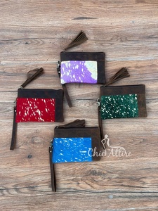 Nuevo bolso de mano con cremallera metálica hecho a mano Real, billetera de cuero de vaca pequeña, embragues de arcoíris con borla, billetera elegante para mujer - Product Image 1