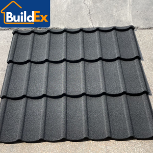 Precio al por mayor, teja metálica recubierta de piedra <span class=keywords><strong>Tudor</strong></span> gris oscuro, uso al aire libre, teja galvanizada para África, casa de autoconstrucción - Product Image 3