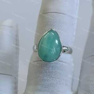 Handmade 925 Sterling Silver Women's Boho <b>Statement</b> <b>Ring</b> Natural Amazonite Gemstone Inlay Pearshape Design Gift for Her - Product Image 2