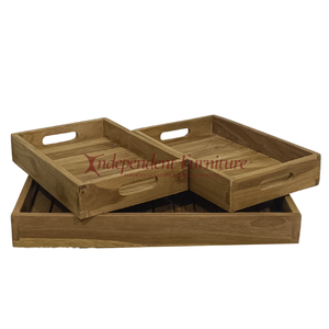 Modern Minimalist Teak Storage Tray <b>Set</b> 3 Natural Wood Organiser for <b>Serving</b> Food for Home Storage in Kitchen Table Desk Use - Product Image 5