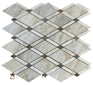 Mosaico de Madera con Diseño de Diamantes, Blanco con Puntos Negros, Mármol Pulido, Moderno, Resistente al Agua y Ecológico, para Paredes - Product Image 2