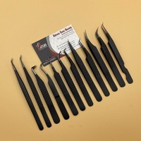 Pince à épiler professionnelle d'extension de cils Diamond Grip botte à 90 degrés et pince à épiler noire mate d'isolation longue de 45 degrés