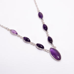 Collar de Plata de Ley 925 al por mayor para mujer diseño clásico hecho a mano cadenas finas de lujo con piedras preciosas de amatista púrpura - Product Image 1