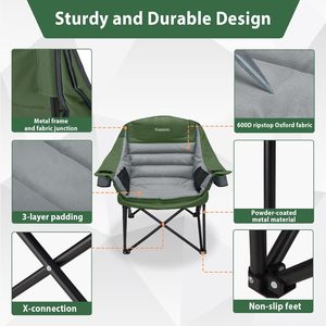 Silla de Camping plegable portátil de gran tamaño de alta resistencia, portavasos de bolsillo lateral, bolsa de transporte para adultos, pesca, viaje deportivo, capacidad de 400 libras - Product Image 2