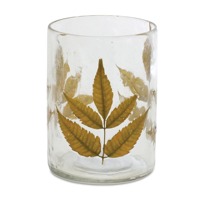 Porte-bougie en verre artisanal rustique avec feuilles pressées réelles intégrées, design botanique, résistant à la chaleur, écologique, Pâques, Noël