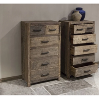 Commode rustique robuste à 6 tiroirs Levv, fabriquée à la main en bois ancien récupéré, finition polie, poignées profilées, rangement écologique