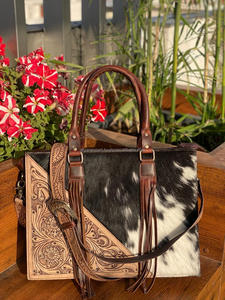 Nuevo bolso de mano con borlas de cuero de vaca a mano, nuevo bolso de mano de cuero de vaca con estilo occidental, conjunto combinado de cuero genuino - Product Image 3