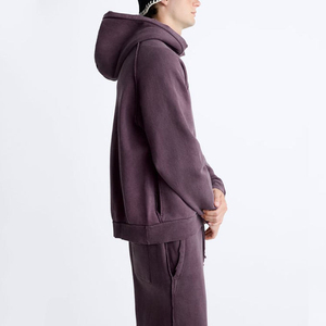 Haut classique hommes surdimensionné pull col rond violet survêtements personnalisé lavé à l'acide à capuche et pantalon ensemble hommes survêtements - Product Image 3