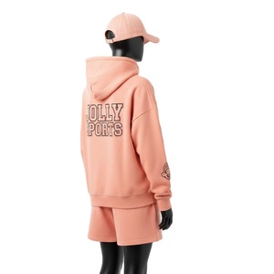 Women Hoodie Short Set Premium Cotton Polyester Fleece <b>Peach</b> Screen Print Custom Logo100% Cotton Hoodie and Shorts Set for Women - Product Image 5
