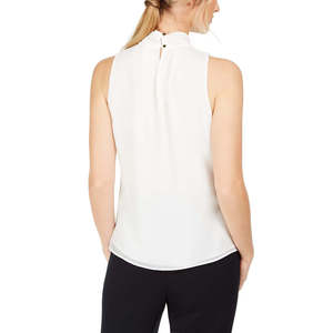 Calvin Klein Women's Petite White Small Size Ruffle-Front <b>Mock</b>-<b>Neck</b> <b>Top</b> Made of Chiffon - Product Image 3