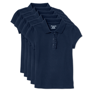Paquete de 5 uniformes escolares de Polo de piqué elástico suave para niñas, uniforme con volantes azules - Product Image 2