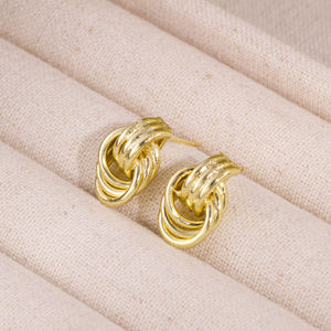 Vente en gros de boucles d'oreilles de haute qualité bijoux de mode plaqué or 18 carats en laiton délicat cercle <span class=keywords><strong>noeud</strong></span> boucles d'oreilles pour les femmes - Product Image 3