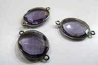 Conectores de Bisel de Doble Aro Facetados con Cuarzo Amatista en Forma Ovalada de Latón de 16-18mm, Elige el Color de Revestimiento para la Fabricación de Joyas