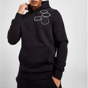 Sudadera con capucha de bolsillo canguro para hombre con manga larga bordada colección personalizada al por mayor estampado negro liso para verano - Product Image 2