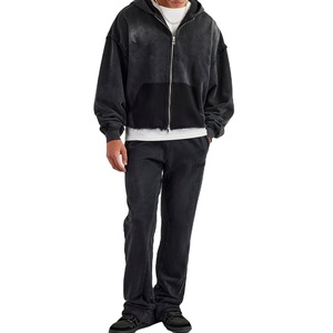 Marque distributeur Ensemble de jogging coupe ajustée pour hommes Logo personnalisé Combinaison de sport deux-pièces deux pièces avec fermeture éclair réfléchissante délavée à l'acide - Product Image 1