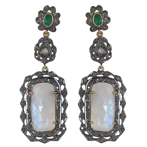 Boucles d'oreilles tendance religieuses en cuivre et laiton, géométriques, avec perles et diamants, plaquées or - Product Image 3