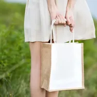 Sac de plage bohème réutilisable pour femme en cuir véritable et jute rayé, fermeture ouverte, taille et logo personnalisables, écoresponsable
