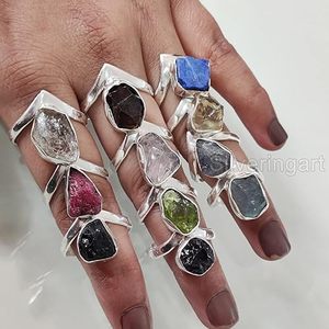 Anillo de Piedras Preciosas en Bruto para Mujer, Anillo de Plata de Ley 925 con Amatista Natural, Piedra Lunar, Rubí y Granate - Product Image 1