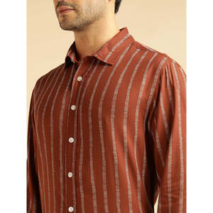 Camisa Casual de Nylon a Rayas Color Óxido para Hombre, Marca Amanush, Manga Larga, Cuello Clásico, Transpirable, Estilo Smart Casual para Primavera - Product Image 2