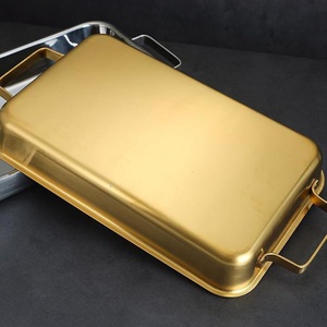 Plats et assiettes élégants en acier inoxydable rectangle avec deux poignées pour les fêtes à la maison, le restaurant, le mariage et d'autres occasions - Product Image 4