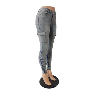 Vaqueros ajustados de mezclilla para mujer, estilo urbano, de secado rápido, vintage, de invierno, 100% algodón, de cintura alta, con bolsillos, lavados, informales - Product Image 2