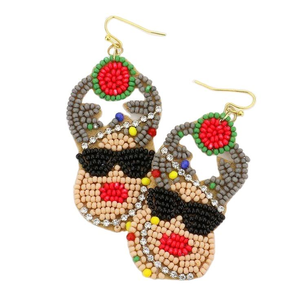 Divertidos pendientes colgantes de cuentas de Papá Noel con parte trasera de fieltro, pendientes de cuentas de semillas detalladas con bordado acentuado - Product Image 5