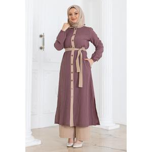 Traje de Lino con Capucha y Botones Rosa Rosado MSW19238-1, Conjunto Casual-Formal de 2 Piezas con Blazer Largo y Pantalones Cortos Midi Holgados, Talla XL - Product Image 1