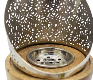 Brûleur d'encens décoratif en métal, porte-bakhoor avec base en bois, style arabe moderne pour la maison du Moyen-Orient et décoration islamique, cadeau - Product Image 1