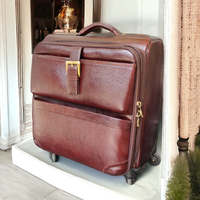 Valise de luxe en cuir véritable marron avec poignée réglable, fermeture éclair, taille personnalisable, grande capacité, polyester de haute qualité