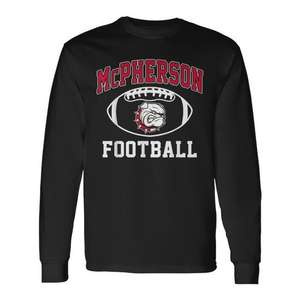 T-shirt classique à manches longues McPherson College – Design sportif vintage durable avec motif arche pour les fans de football et les amateurs d'athlétisme - Product Image 1