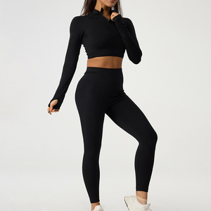 Seamless <b>Women</b> Sports Gym Fitness Suit Long Sleeve <b>Jacket</b> Yoga Suit Tight Height Stretch Peach Hips Pants Yoga Sets - Product Image 1