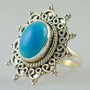 Bague ovale en argent sterling 925 avec turquoise, faite à la main, style bohème, bijou de naissance de décembre, incrustation élégante, cadeau idéal pour son anniversaire - Product Image 2