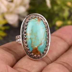 Kingman Turquoise Statement Sterling <b>Silver</b> <b>Ring</b>, <b>Boho</b> Gemstone Jewelry, Handmade Turquoise <b>Ring</b>, Southwestern - Product Image 2