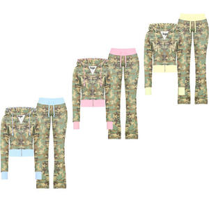 Ensembles pour femmes, survêtement personnalisé à imprimé camouflage, coton lourd, logo délavé, streetwear, pantalon de survêtement ample et ensembles de sweat-shirts - Product Image 1