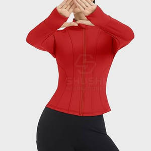 Chaqueta atlética con cremallera para Yoga transpirable ecológica de secado rápido de poliéster/algodón ropa deportiva de manga larga para entrenamiento de gimnasia para mujeres - Product Image 5