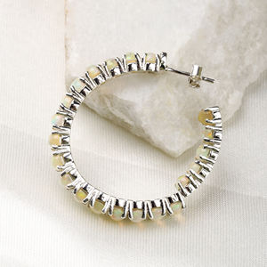 Piedra preciosa de ópalo natural 925 aro de plata esterlina sólida diseño de piedras preciosas aro abierto pendiente de piedras preciosas joyería para mayorista - Product Image 6