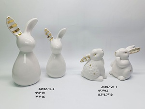 ของตกแต่งกระต่ายอีสเตอร์วินเทจ <span class=keywords><strong>กระต่าย</strong></span>เซรามิกสีขาวลายฉลุ พร้อมไฟ LED - Product Image 5